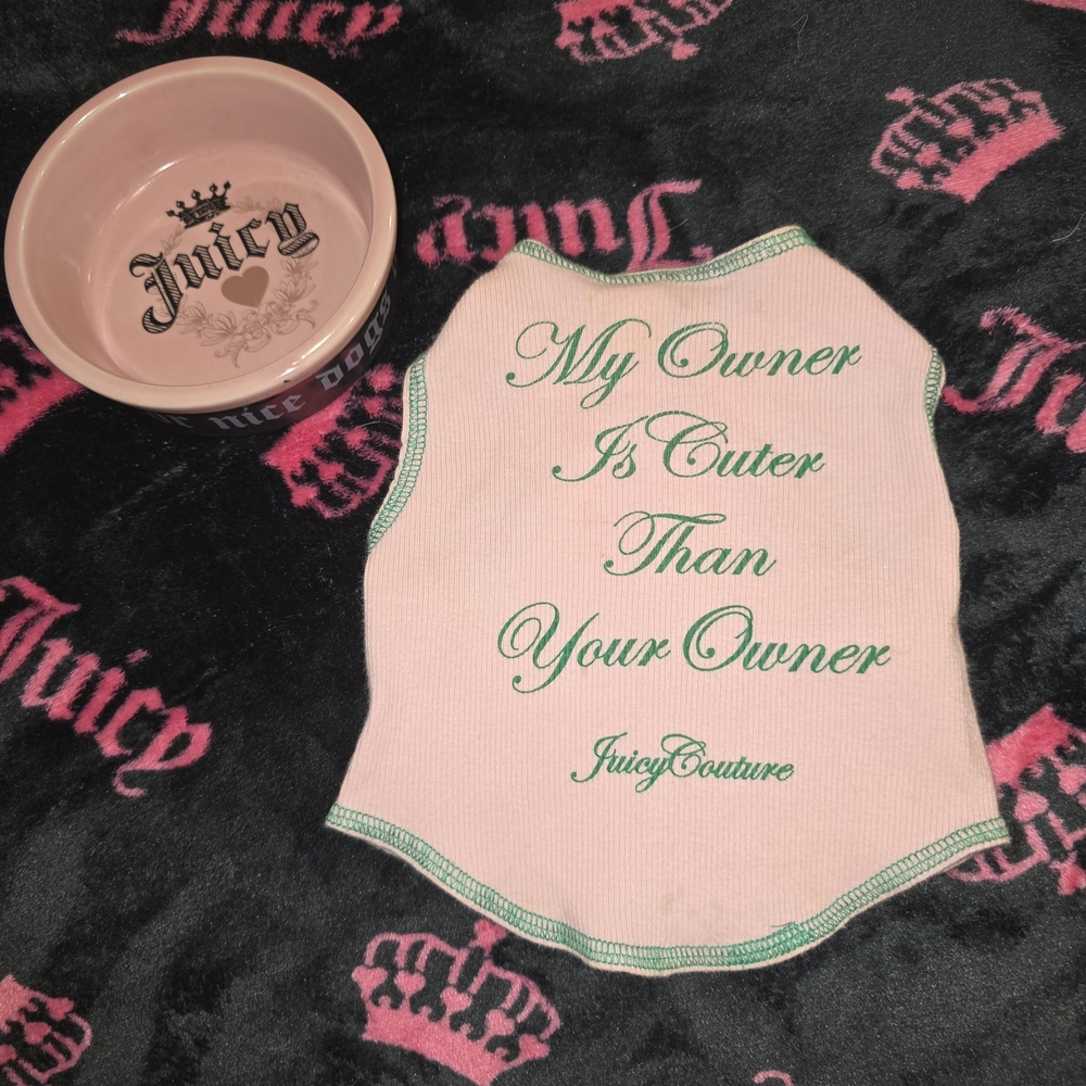 Juicy Couture Pink and Green Dog Shirt with Bowl